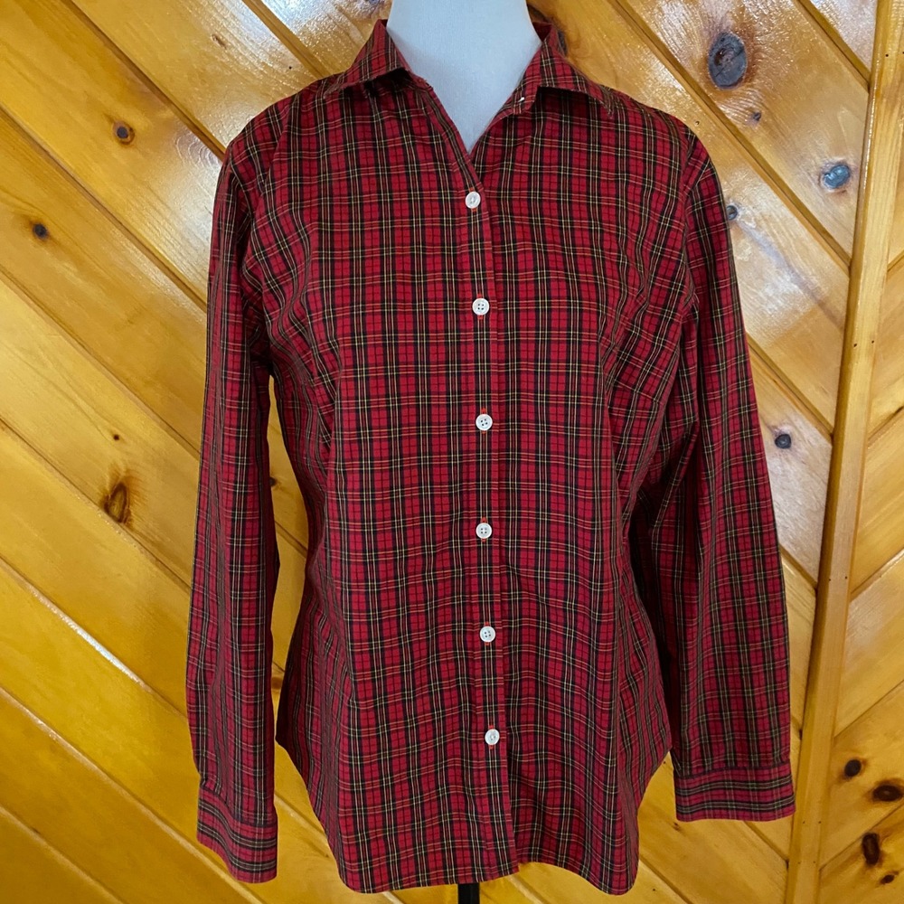 L.L. Bean Womens Red Plaid Wrinkle Resistant Button Down Shirt Size M - Picture 3 of 6